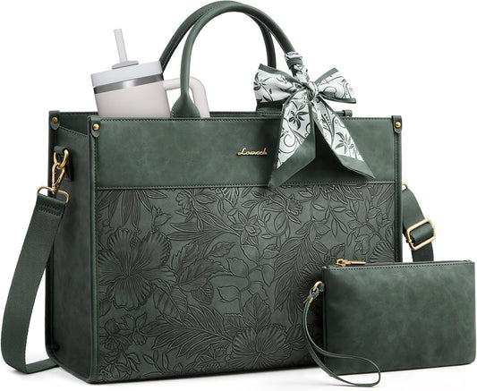 LOVEVOOK Laptop Tote Bag for Women, Vintage Work Bag with Large Cup Holder