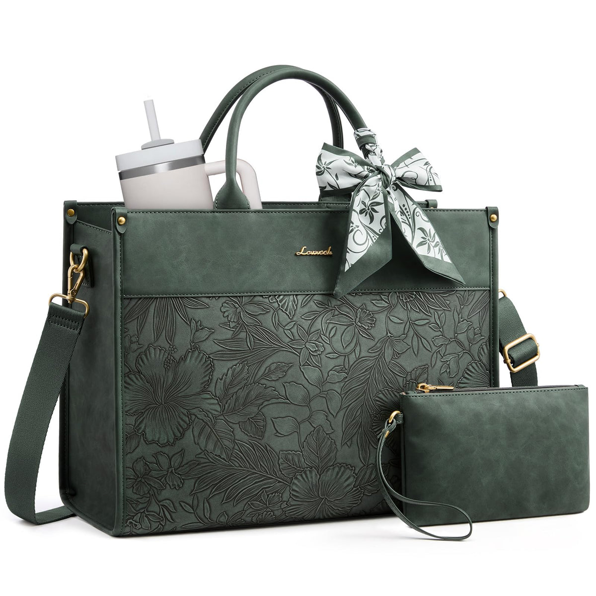 LOVEVOOK Laptop Tote Bag for Women, Vintage Work Bag with Large Cup Holder