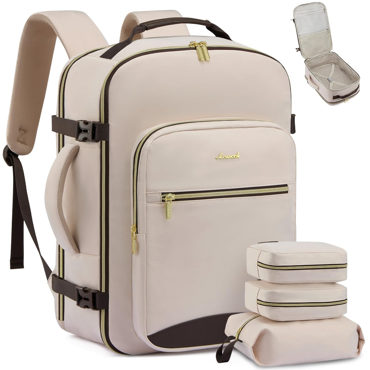 LOVEVOOK 40L Travel Backpack Flight Approved Carry on Backpack,3 Packing Cubes,Waterproof Personal Item Travel Bag,TSA Carry on Luggage Suitcase Travel Essentials,Gifts for Women & Men,fits 17" Laptop