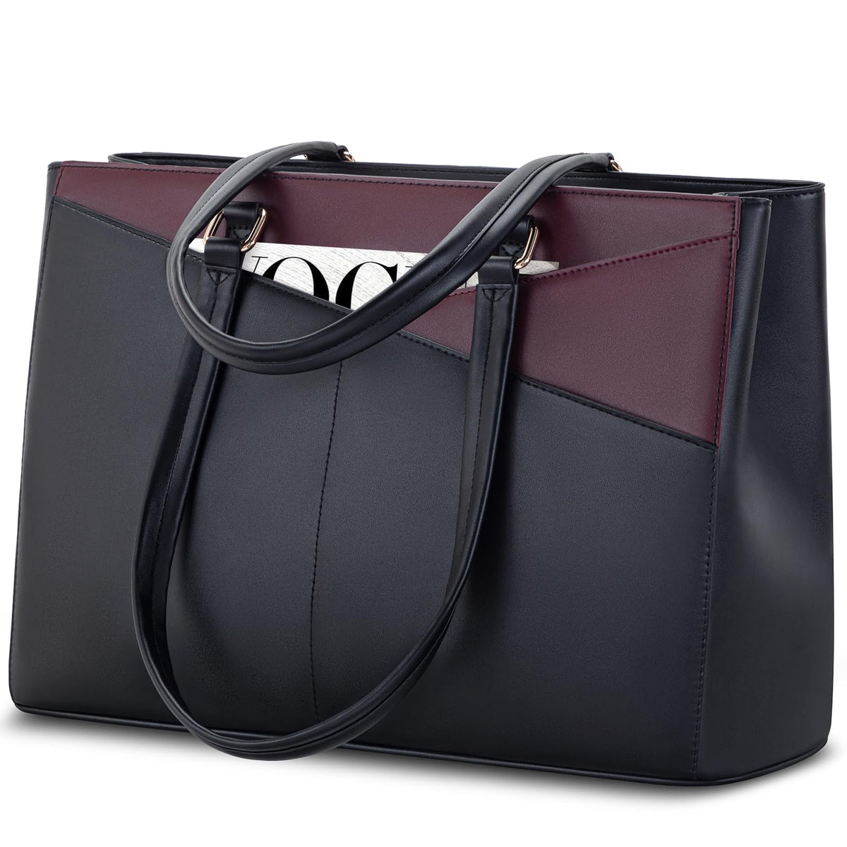 LOVEVOOK Laptop Tote Bag for Women 15.6 Inch Waterproof Leather Computer Bags Business Office Work Briefcase Black