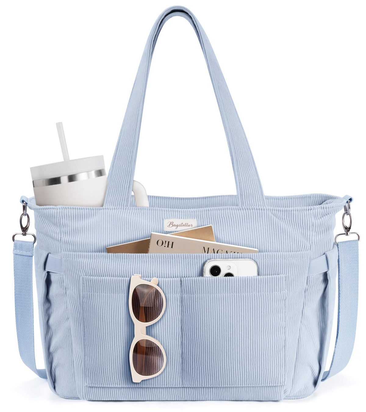 Bagstellar Corduroy Tote Bag for Women, 17 Pockets Laptop Work Tote Purse