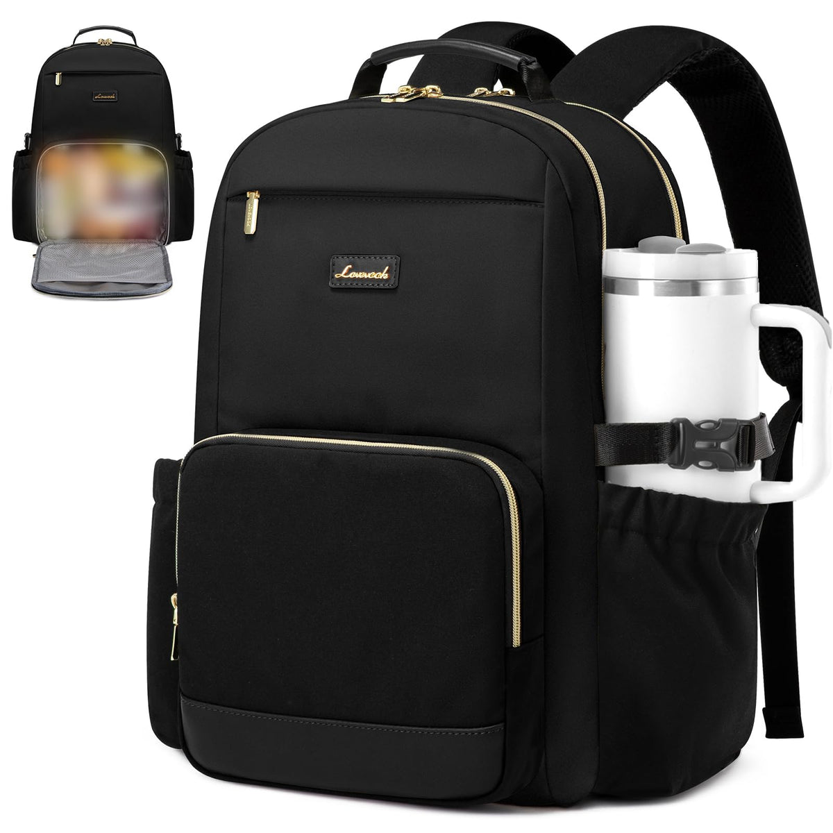 LOVEVOOK Laptop Backpack for Women with Pouch Pocket for Large Capacity Cup,15.6 Inch Laptop Computer Bag Travel Backpack Purse,Waterproof Work Business Backpack College Teacher Bags,Beige-Black-Brown