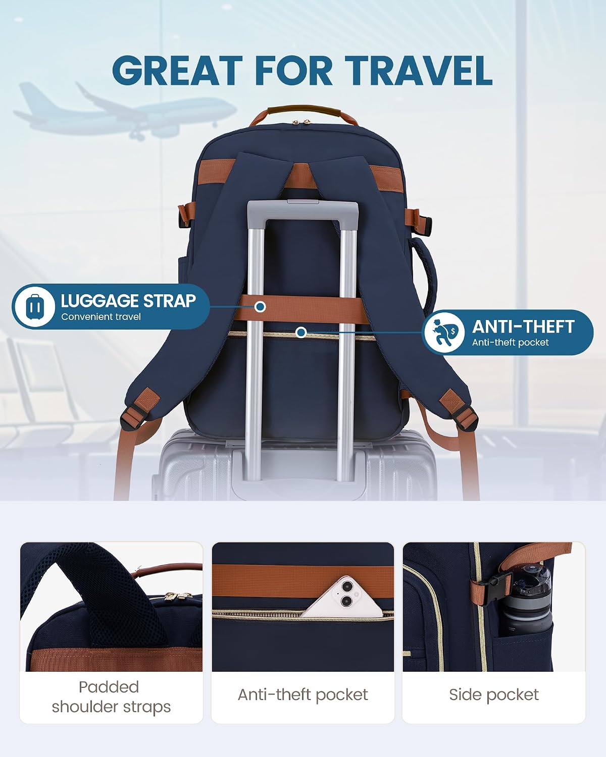 LOVEVOOK 40L Travel Backpack Flight Approved Carry on Backpack,3 Packing Cubes,Waterproof Personal Item Travel Bag,TSA Carry on Luggage Suitcase Travel Essentials,Gifts for Women & Men,fits 17" Laptop