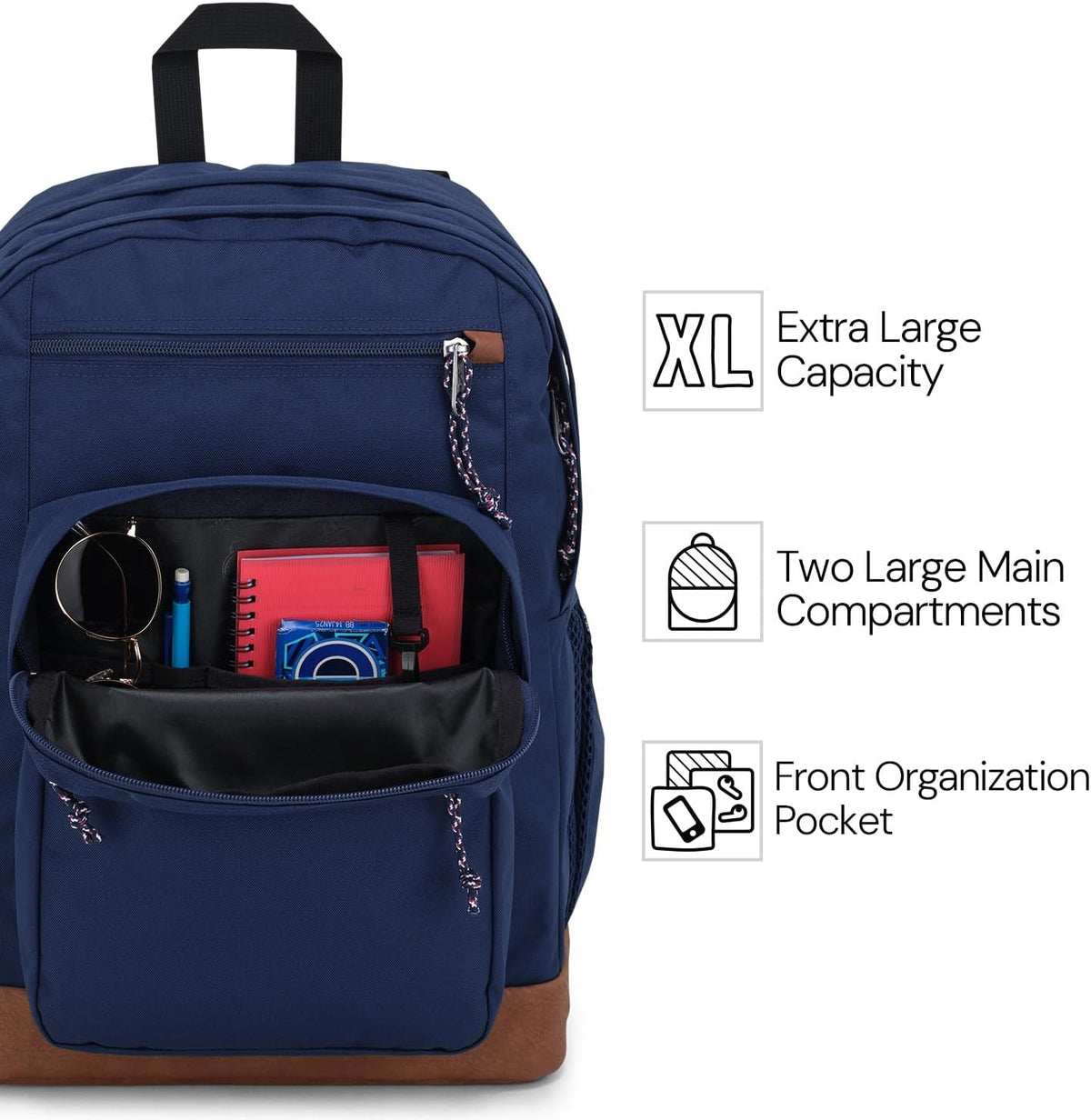 JanSport Cool Backpack, with 15-inch Laptop Sleeve - Large Computer Bag Rucksack with 2 Compartments, Ergonomic Straps, Navy