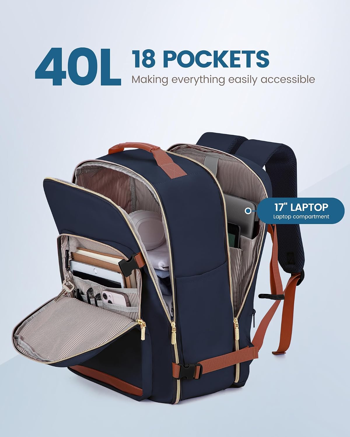 LOVEVOOK 40L Travel Backpack Flight Approved Carry on Backpack,3 Packing Cubes,Waterproof Personal Item Travel Bag,TSA Carry on Luggage Suitcase Travel Essentials,Gifts for Women & Men,fits 17" Laptop