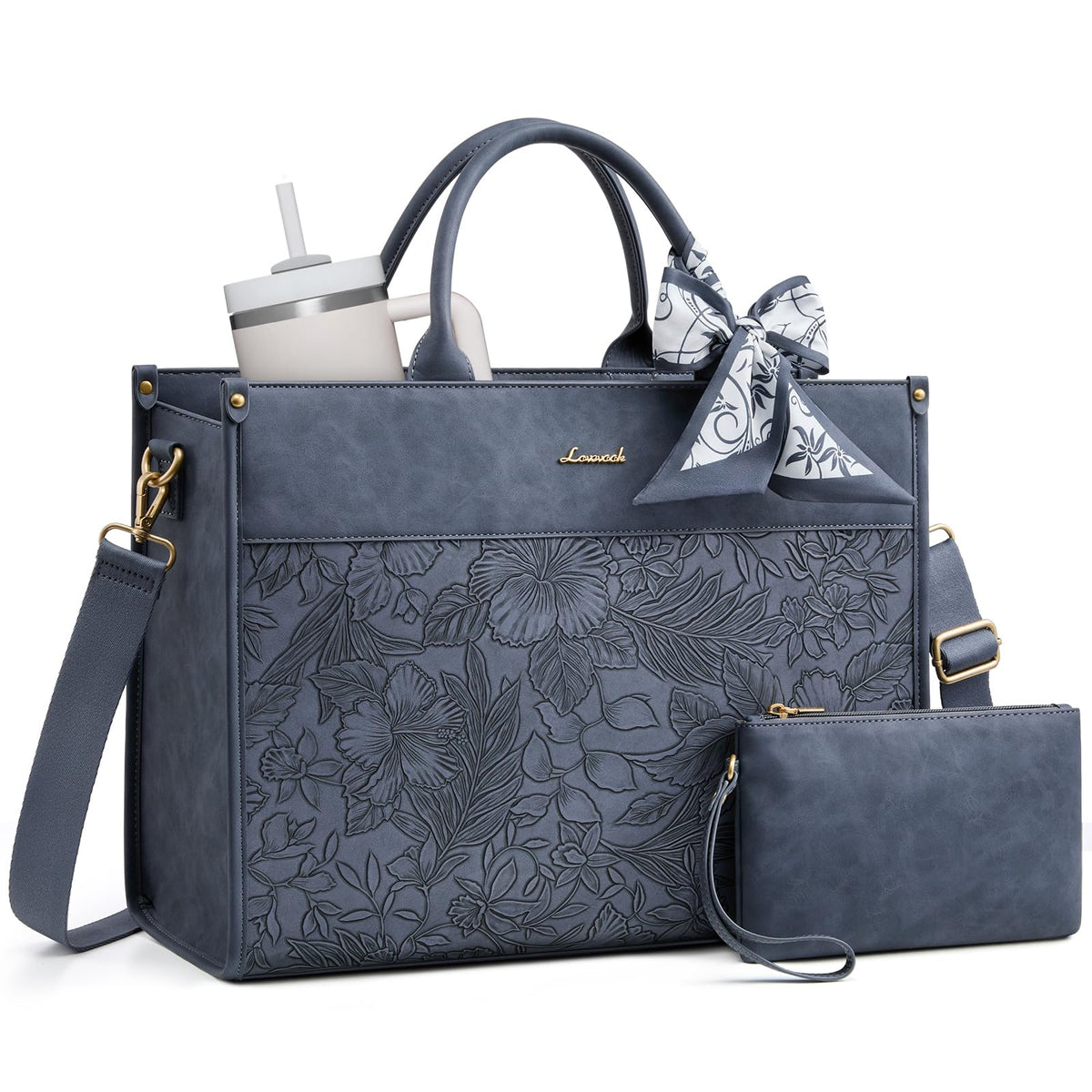 LOVEVOOK Laptop Tote Bag for Women, Vintage Work Bag with Large Cup Holder