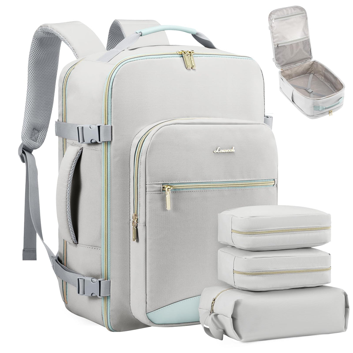 LOVEVOOK 40L Travel Backpack Flight Approved Carry on Backpack,3 Packing Cubes,Waterproof Personal Item Travel Bag,TSA Carry on Luggage Suitcase Travel Essentials,Gifts for Women & Men,fits 17" Laptop