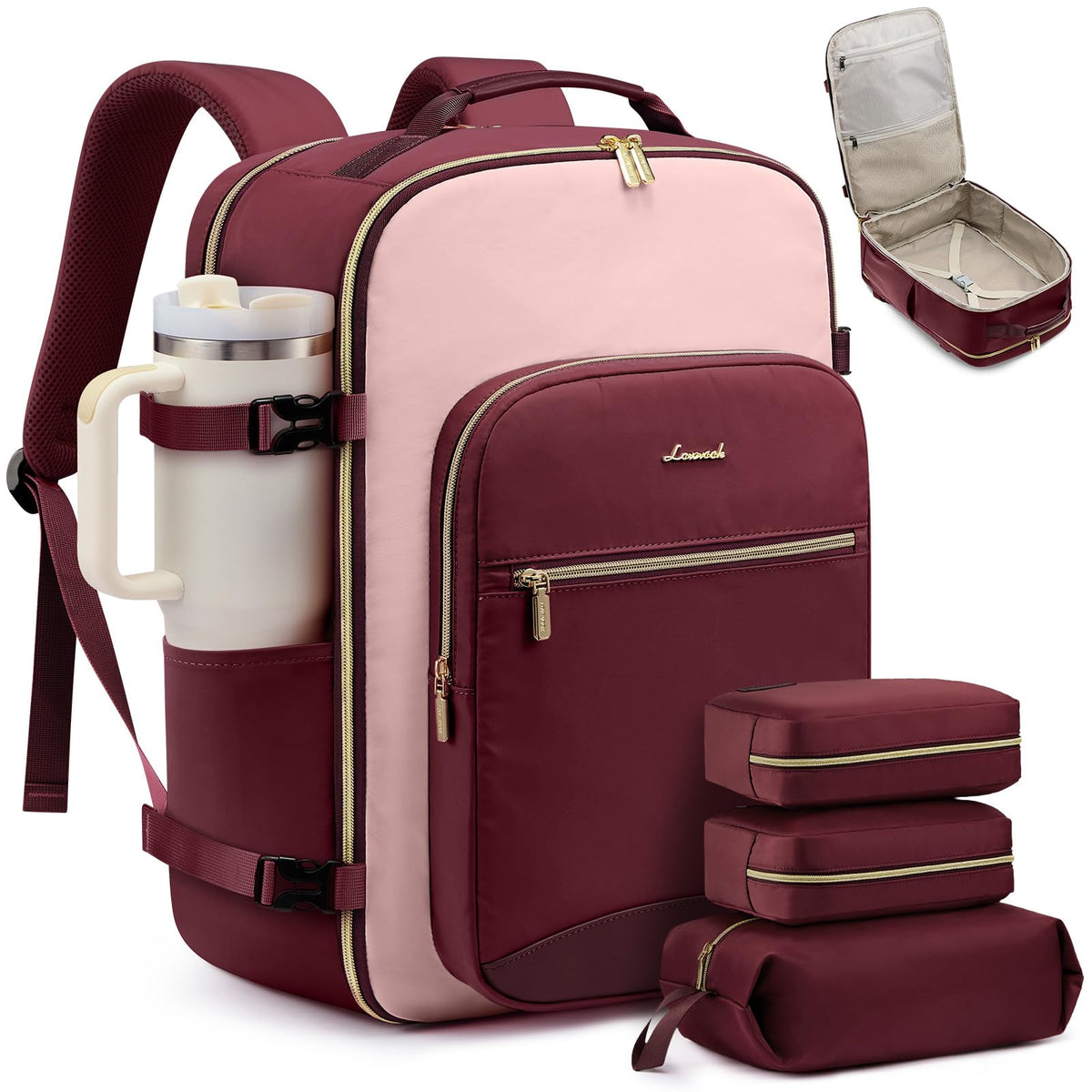 LOVEVOOK 40L Travel Backpack for Women & Men, Airline Approved Carry On Luggage with 3 Packing Cubes, TSA Overnight Bags, Waterproof Personal Item Bag, Weekender Essentials Backpacks fits 17" Laptop