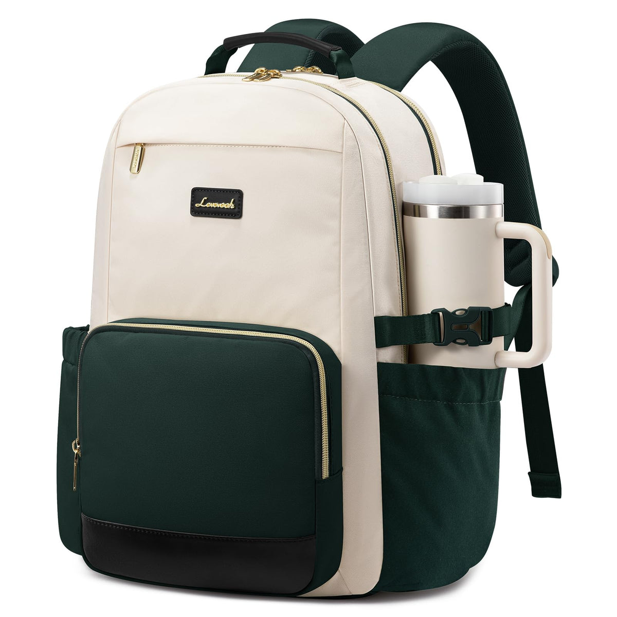 LOVEVOOK Laptop Backpack for Women with Pouch Pocket for Large Capacity Cup,15.6 Inch Laptop Computer Bag Travel Backpack Purse,Waterproof Work Business Backpack College Teacher Bags,Beige-Black-Brown