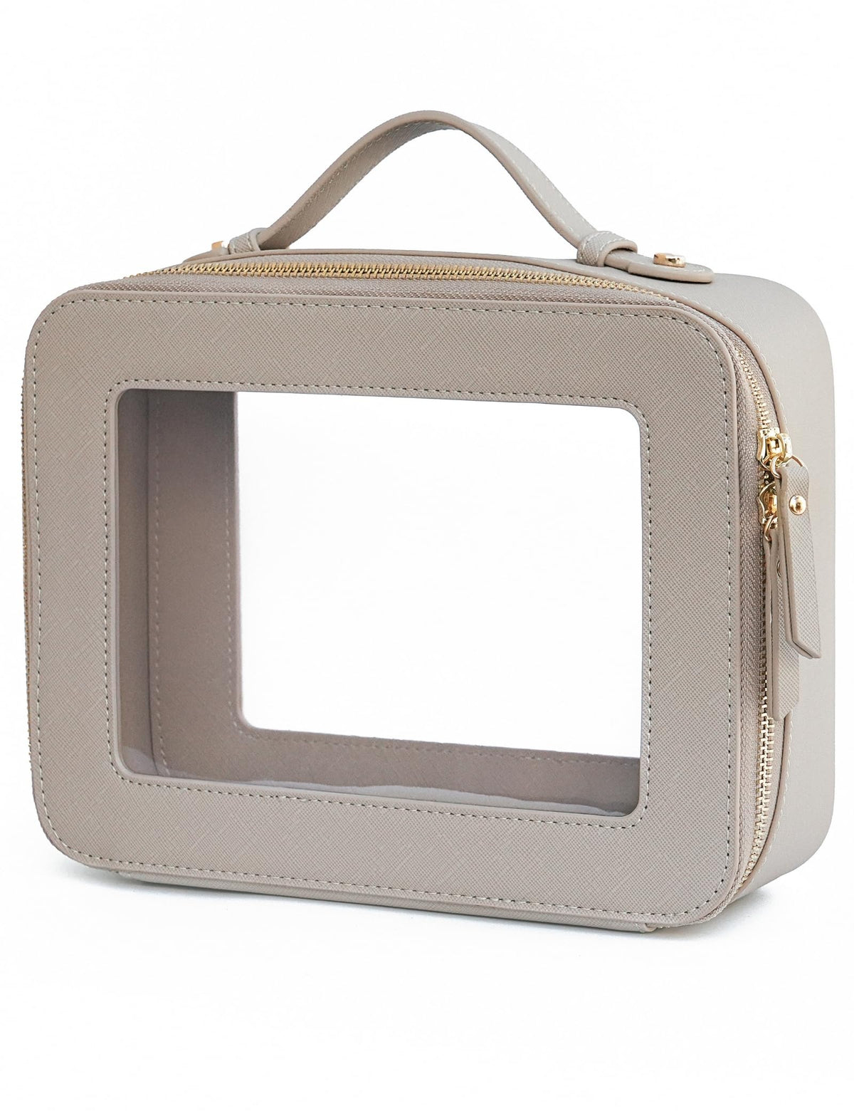 Popvibe Clear Makeup Bag Travel Cosmetic Case Transparent Toiletry Bag with Zipper, Portable Make Up Organizer Traveling Compact Car Bag for Essentials, Gold, Large