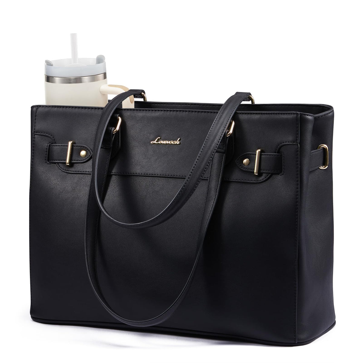 LOVEVOOK Laptop Tote Bag for Women Work, Teacher Tote Bag with Large Cup Holder, Waterproof Leather Computer Bag