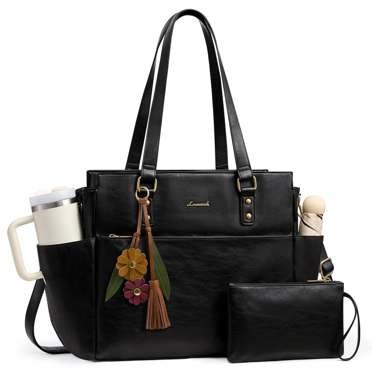 LOVEVOOK Laptop Tote Bag for Women, Vintage Work Teacher Bag with Clutch