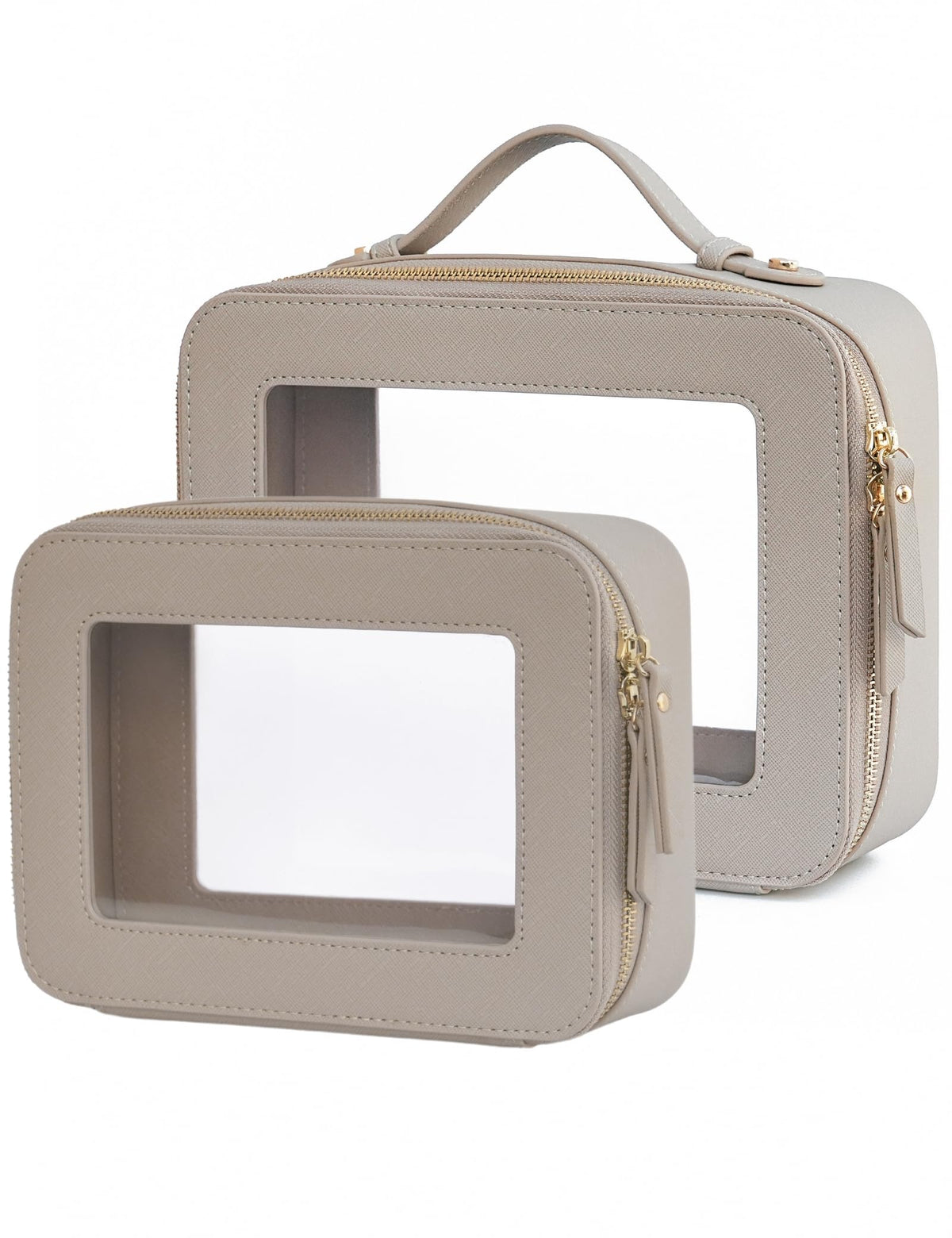 Popvibe Clear Makeup Bag Travel Cosmetic Case Transparent Toiletry Bag with Zipper, Portable Make Up Organizer Traveling Compact Car Bag for Essentials, Gold, Large