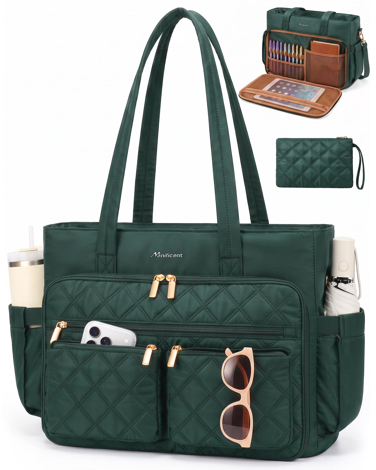 Teacher Tote Bag for Women, 15.6 Inch Laptop Bag with 40 oz Cup Holder