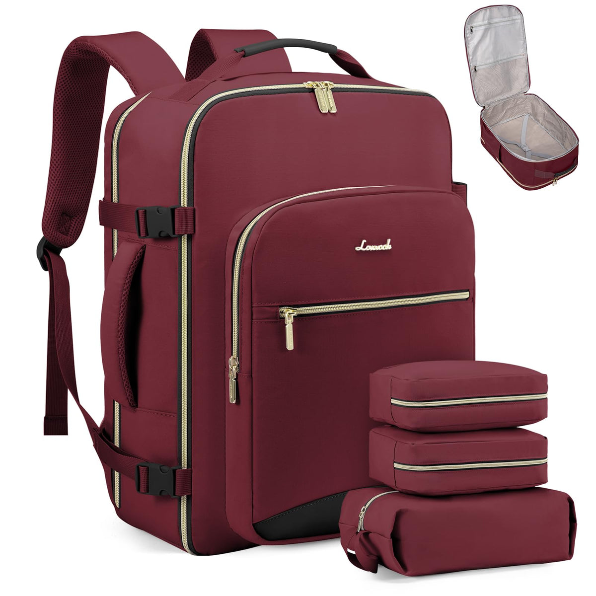 LOVEVOOK 40L Travel Backpack Flight Approved Carry on Backpack,3 Packing Cubes,Waterproof Personal Item Travel Bag,TSA Carry on Luggage Suitcase Travel Essentials,Gifts for Women & Men,fits 17" Laptop