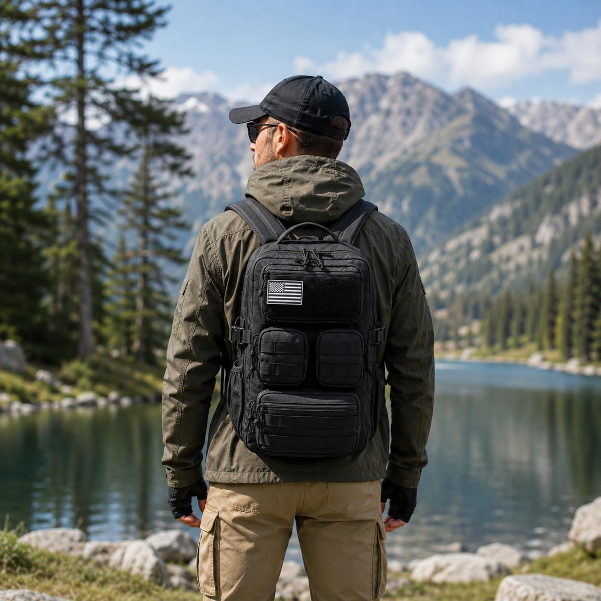 Wotony Tactical Backpack for Men, 25L/35L/45L EDC Backpack with Laptop Compartment, MOLLE System, Water-Resistant 900D Fabric, Multi-Pocket Travel Backpack for Hiking, Camping, Gym and Daily Use