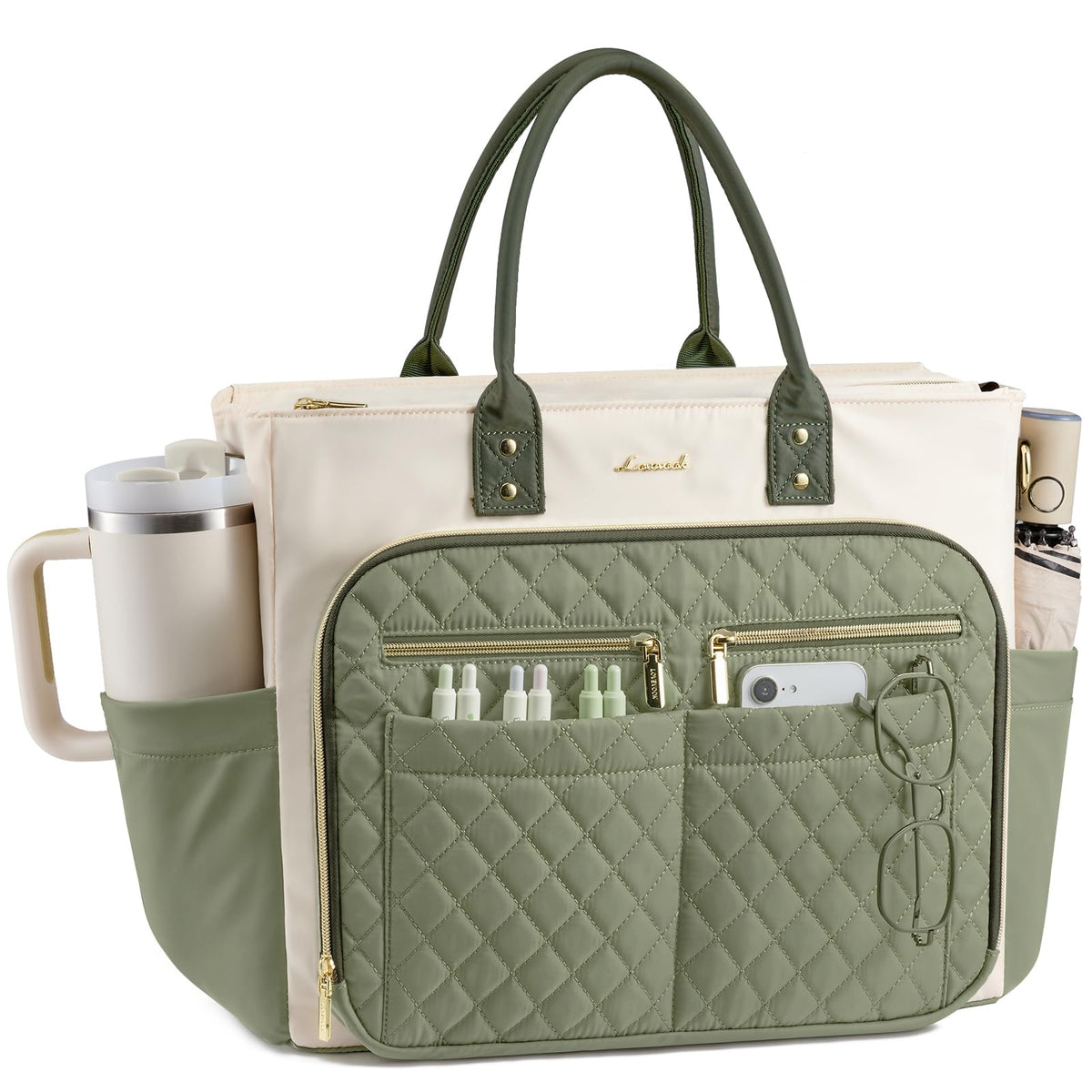 LOVEVOOK Tote Bag for Women, Teacher Nurse Work Laptop Bag, Quilted Bible Computer Shoulder Bag for Business Travel College
