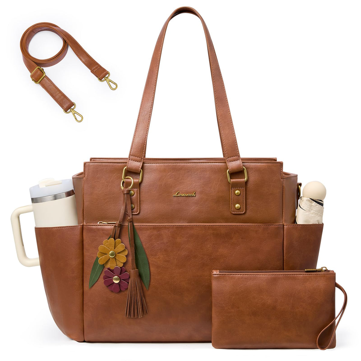 LOVEVOOK Laptop Tote Bag for Women, Vintage Work Teacher Bag with Clutch