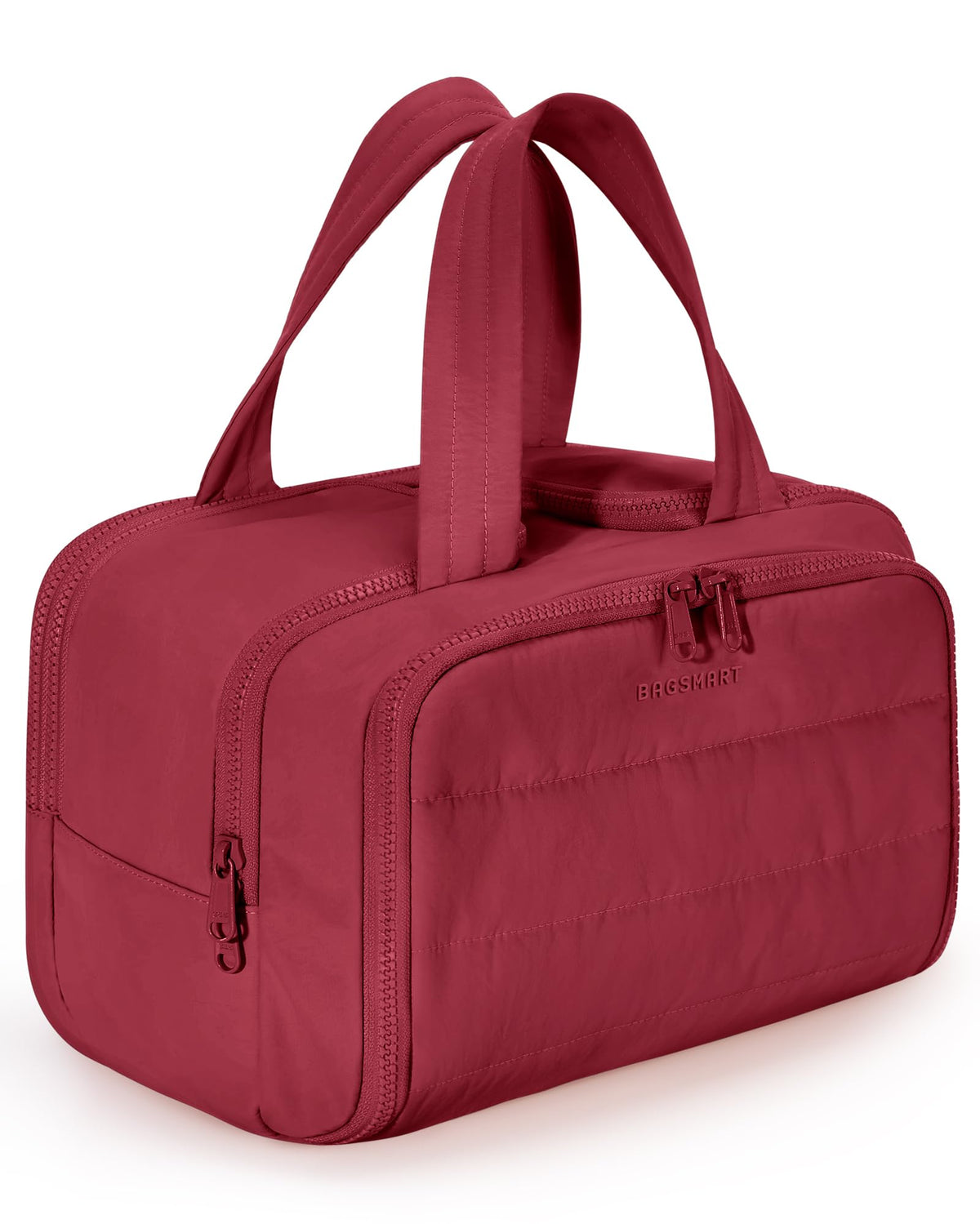 BAGSMART Travel Toiletry Bag, Lightweight Large Wide-open Travel Bag for Women, Puffy Cosmetic Makeup Bag Organizer with Handle for Accessories,Essentials, Toiletries, Dark Pink