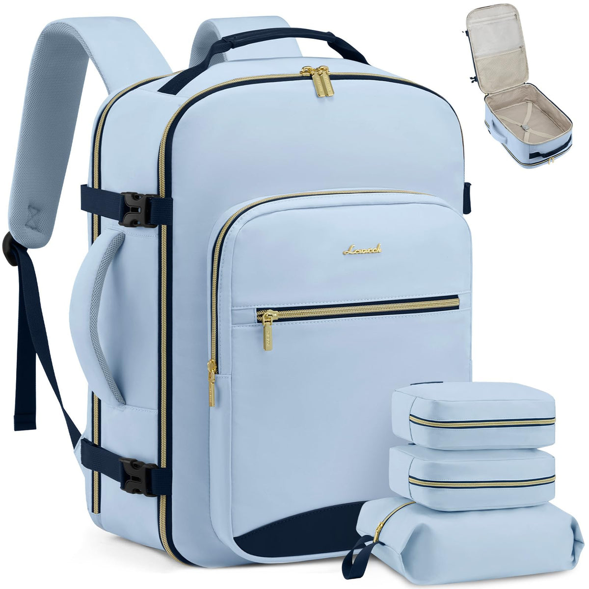 LOVEVOOK 40L Travel Backpack Flight Approved Carry on Backpack,3 Packing Cubes,Waterproof Personal Item Travel Bag,TSA Carry on Luggage Suitcase Travel Essentials,Gifts for Women & Men,fits 17" Laptop