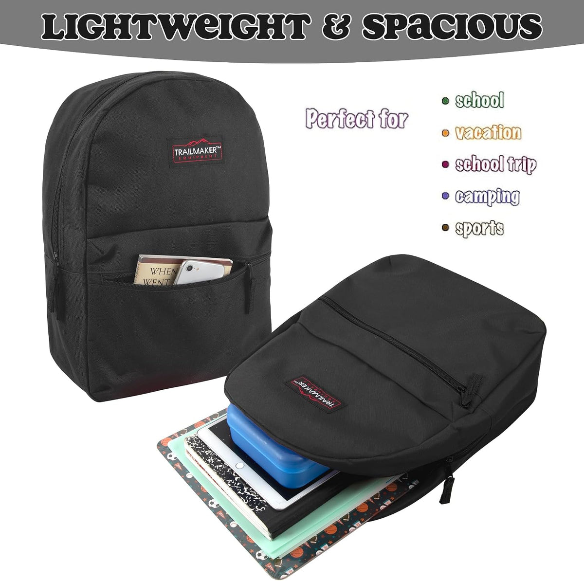 Trail maker Classic 17 inch Backpacks with Adjustable Padded Straps | School Backpacks for Girls, Boys