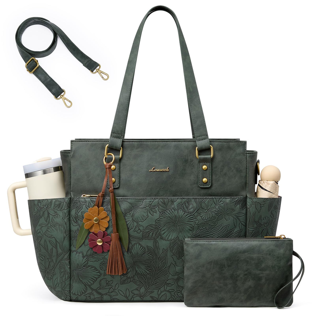 LOVEVOOK Laptop Tote Bag for Women, Vintage Work Teacher Bag with Clutch