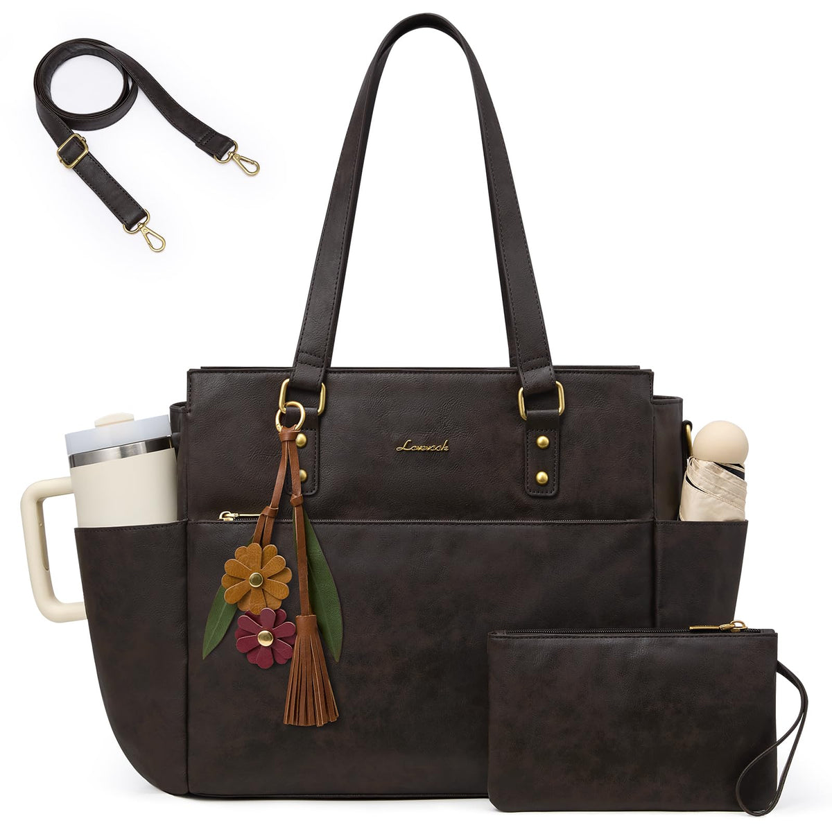 LOVEVOOK Laptop Tote Bag for Women, Vintage Work Teacher Bag with Clutch