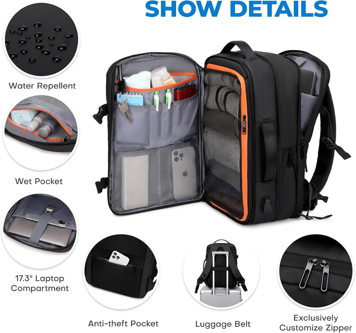 Rcrirth Carry On Travel Backpack Flight Approved for Men Women, Black