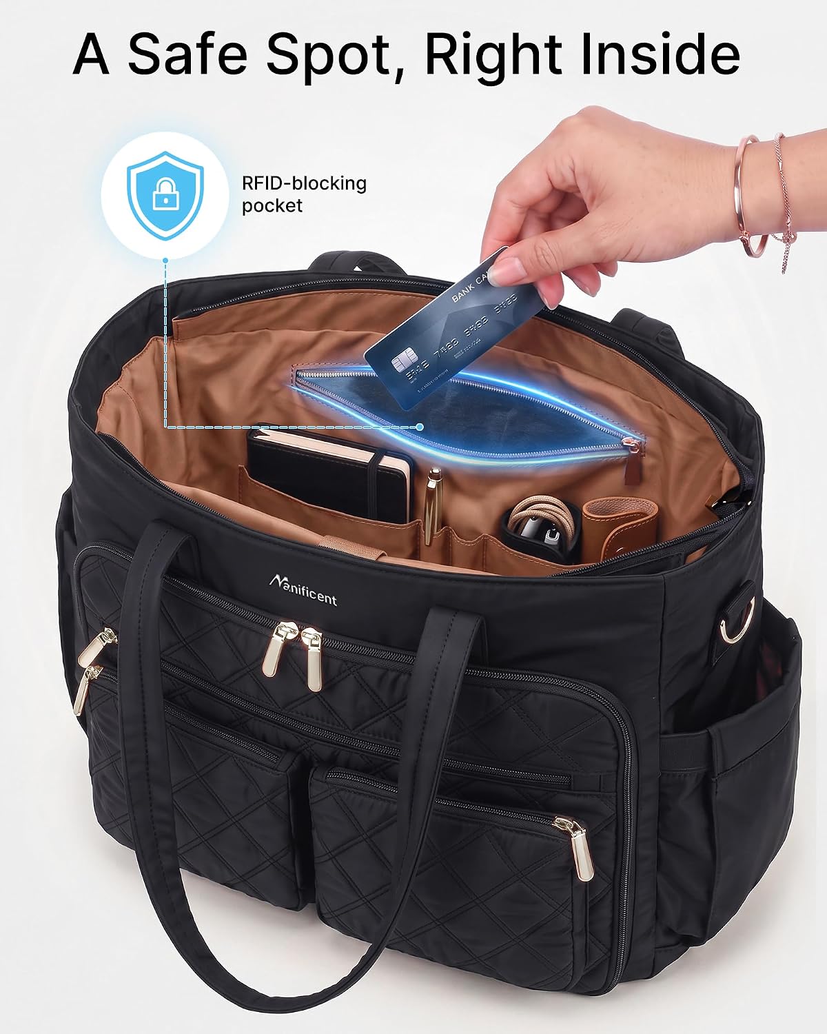 Teacher Tote Bag for Women, 15.6 Inch Laptop Bag with 40 oz Cup Holder