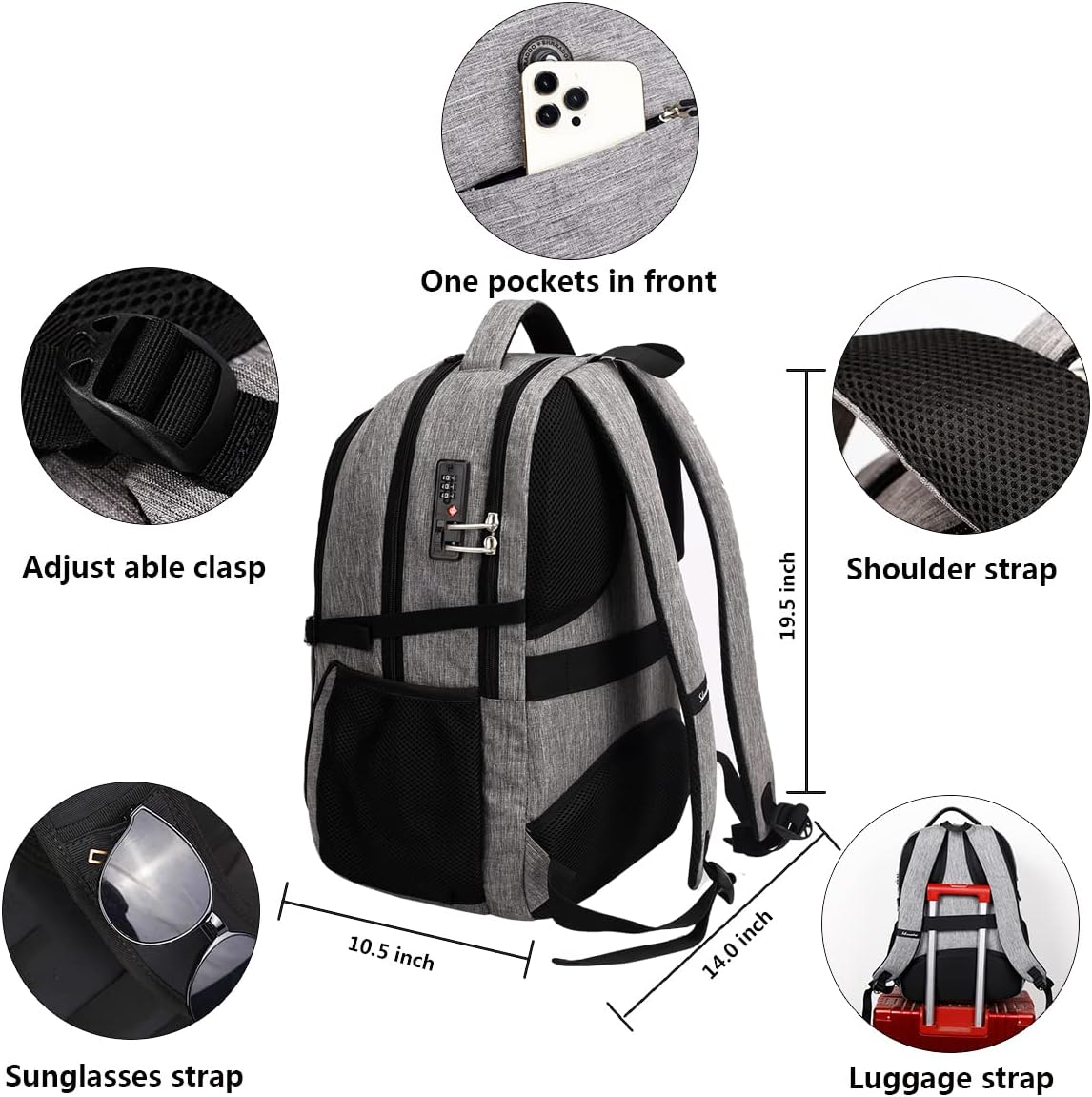 SHRRADOO Travel Laptop Backpack for Men Women, College High Schoolbag