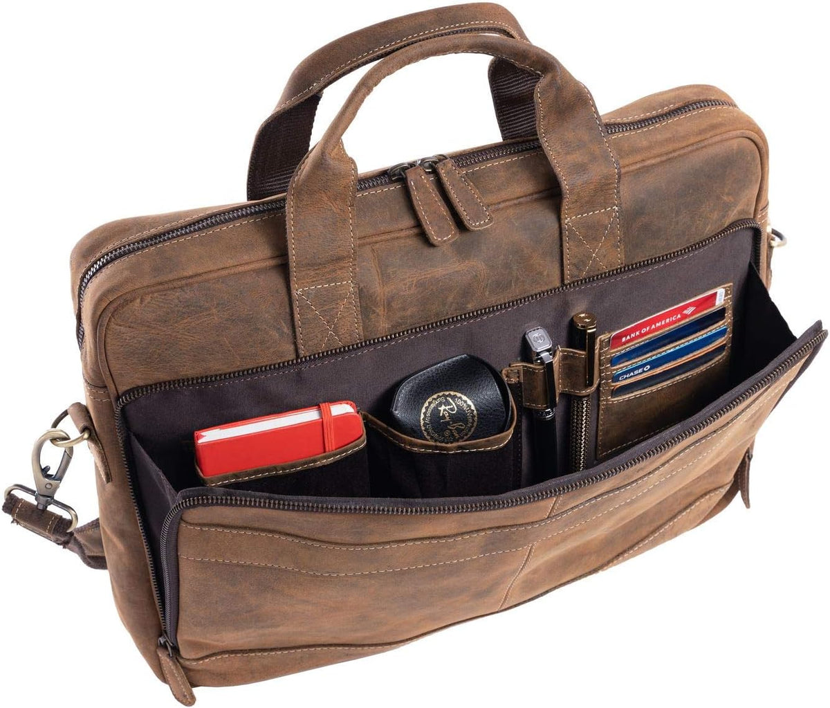KomalC leather briefcase 16 inch laptop messenger bag satchel for men women