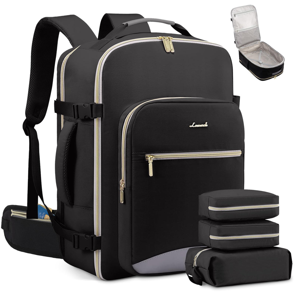 LOVEVOOK 40L Travel Backpack Flight Approved Carry on Backpack,3 Packing Cubes,Waterproof Personal Item Travel Bag,TSA Carry on Luggage Suitcase Travel Essentials,Gifts for Women & Men,fits 17" Laptop