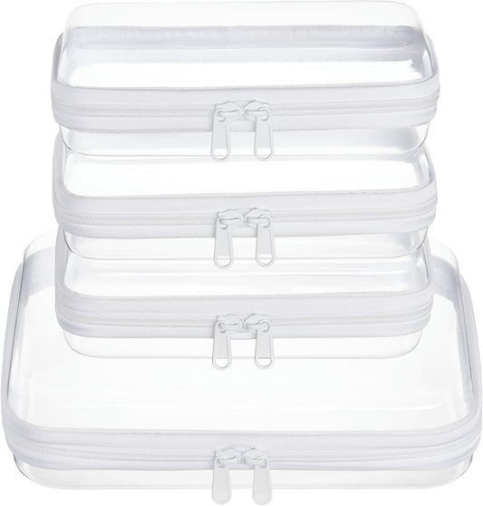 4 pcs Clear Zipper Pouches,Hard Shell Zipper Case