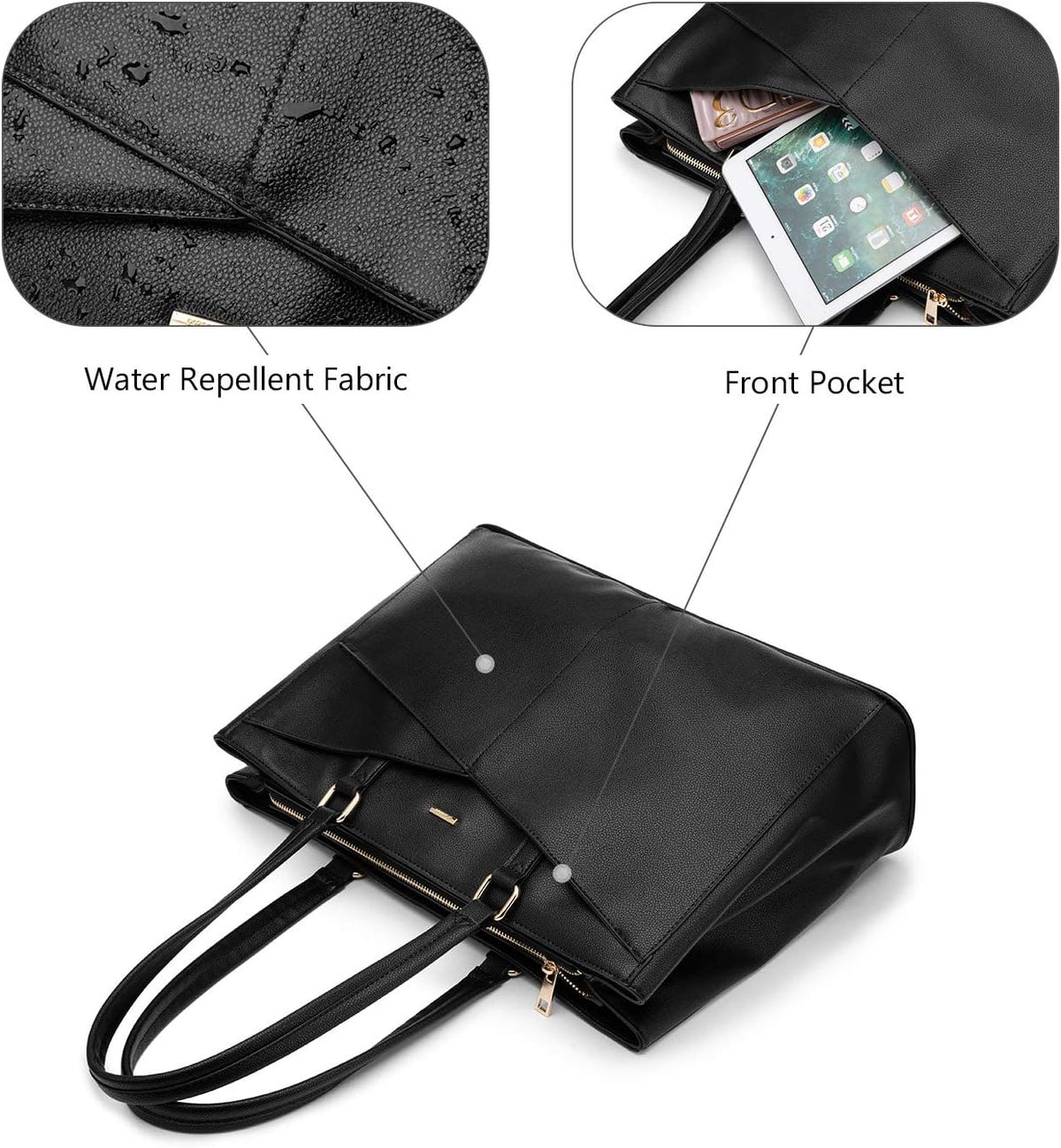 LOVEVOOK Laptop Tote Bag for Women 15.6 Inch Waterproof Leather Computer Bags Business Office Work Briefcase Black