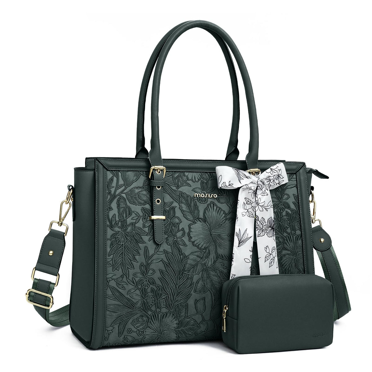 MOSISO Laptop Bag for Women, 17-17.3 inch PU Leather Tote Bag