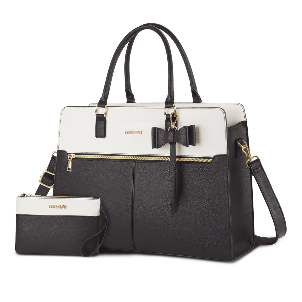 MOSISO Laptop Tote Bag for Women, 15.6 inch Waterproof PU Leather Work Bag