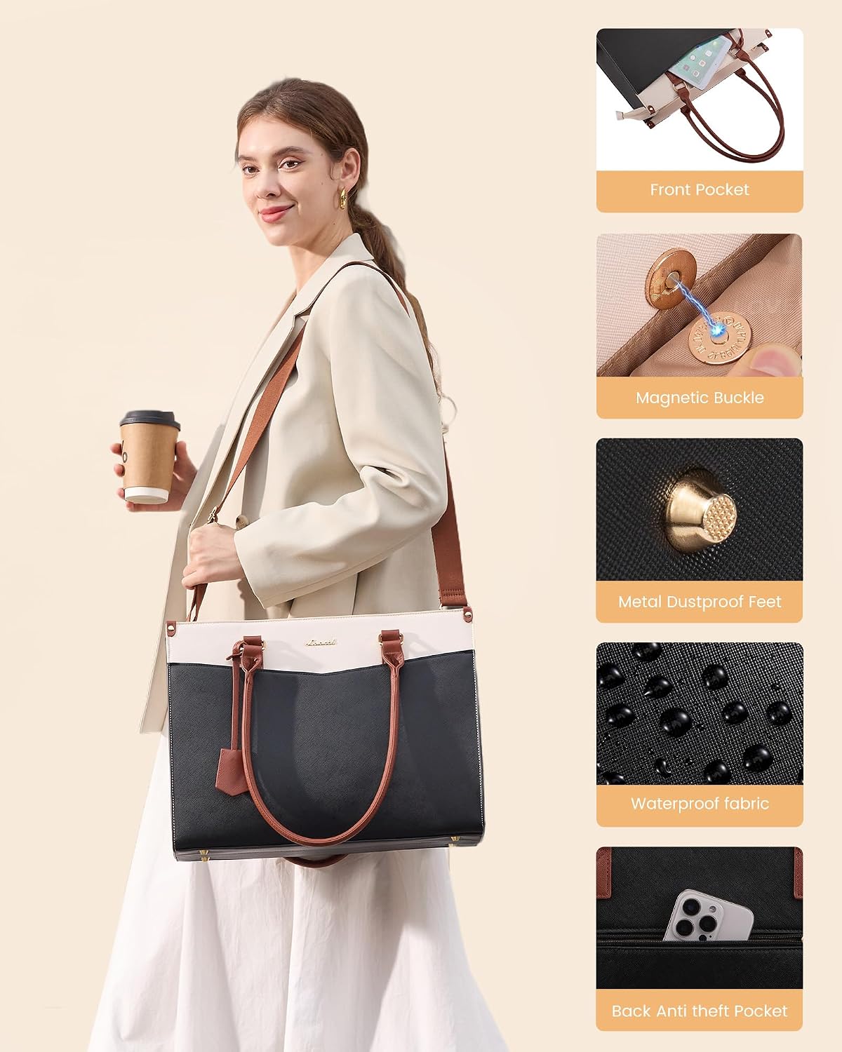 LOVEVOOK Laptop Bag for Women, Waterproof Tote Purse with Clutch for Work