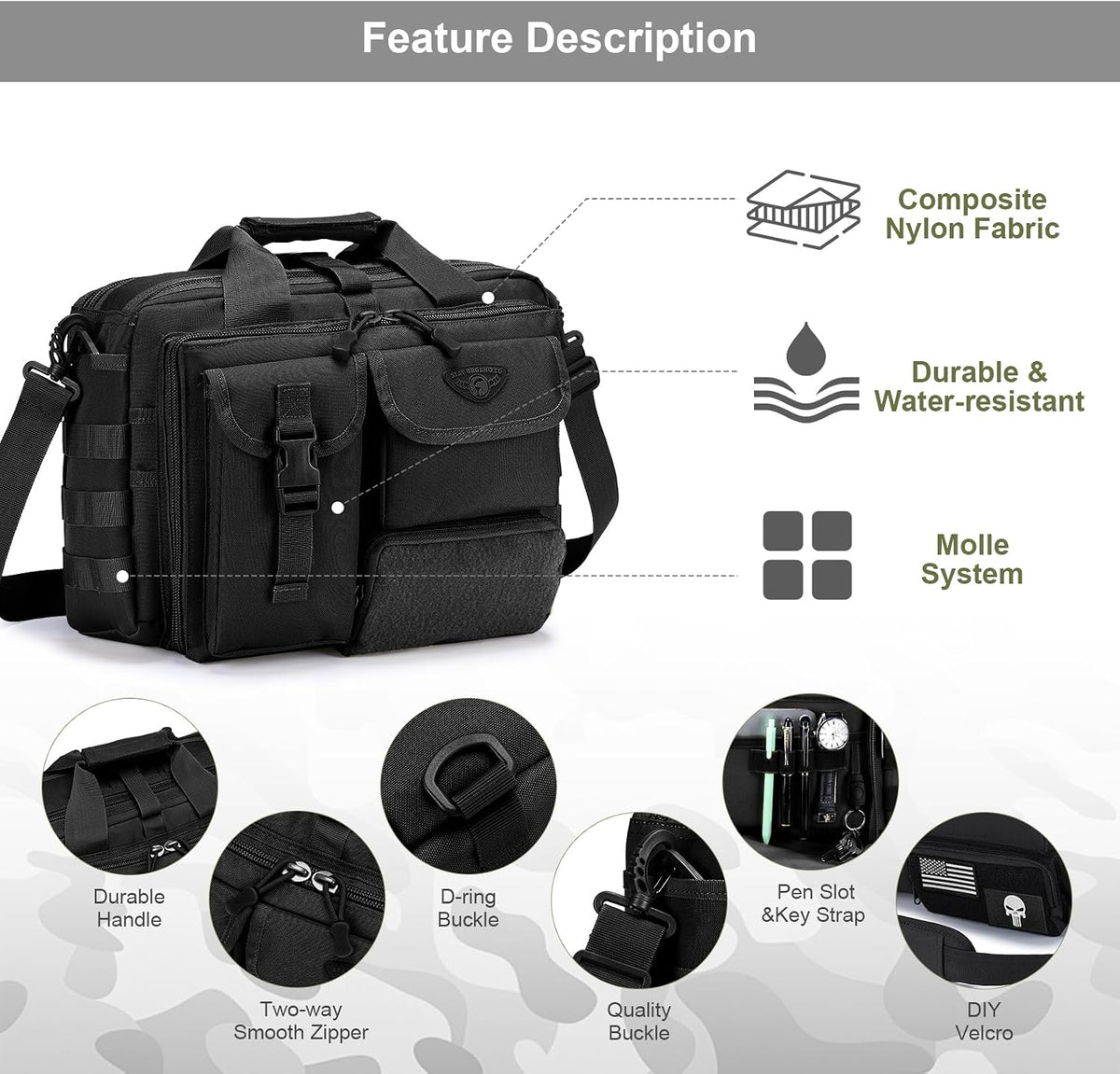 Stypos Tactical Messenger Bag,14inch/15.6inch/17.3inch Briefcase for Man Military Laptop Bag, Flight Work Bags for Pilots
