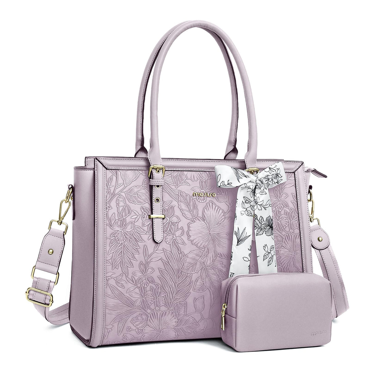 MOSISO Laptop Bag for Women, 17-17.3 inch PU Leather Tote Bag