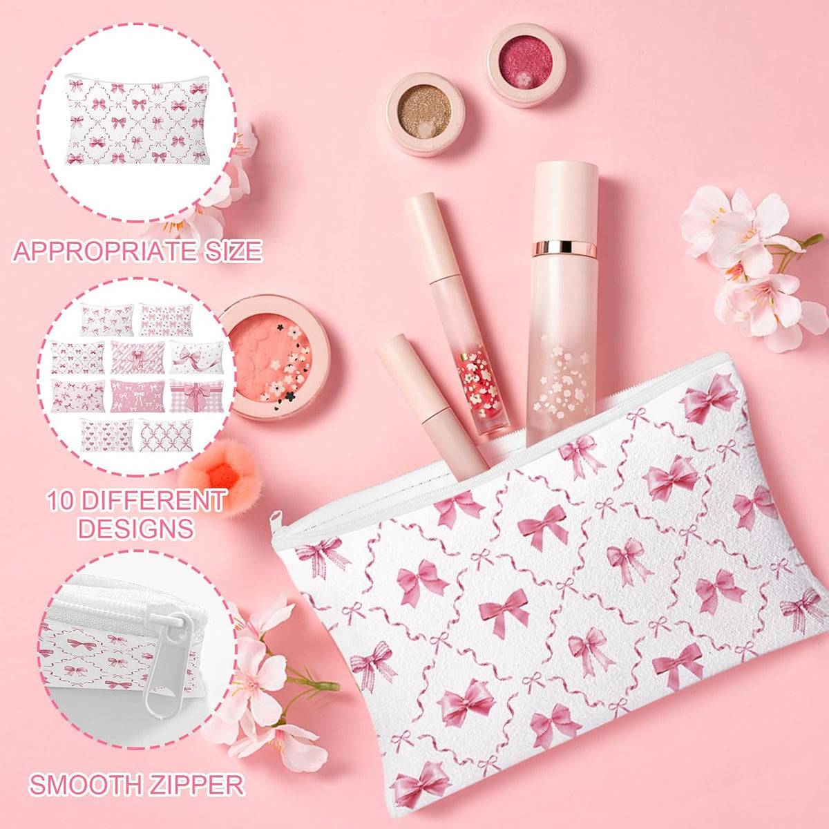 30pcs Pink Bow Makeup Bag Coquette Cosmetic Bags for Women