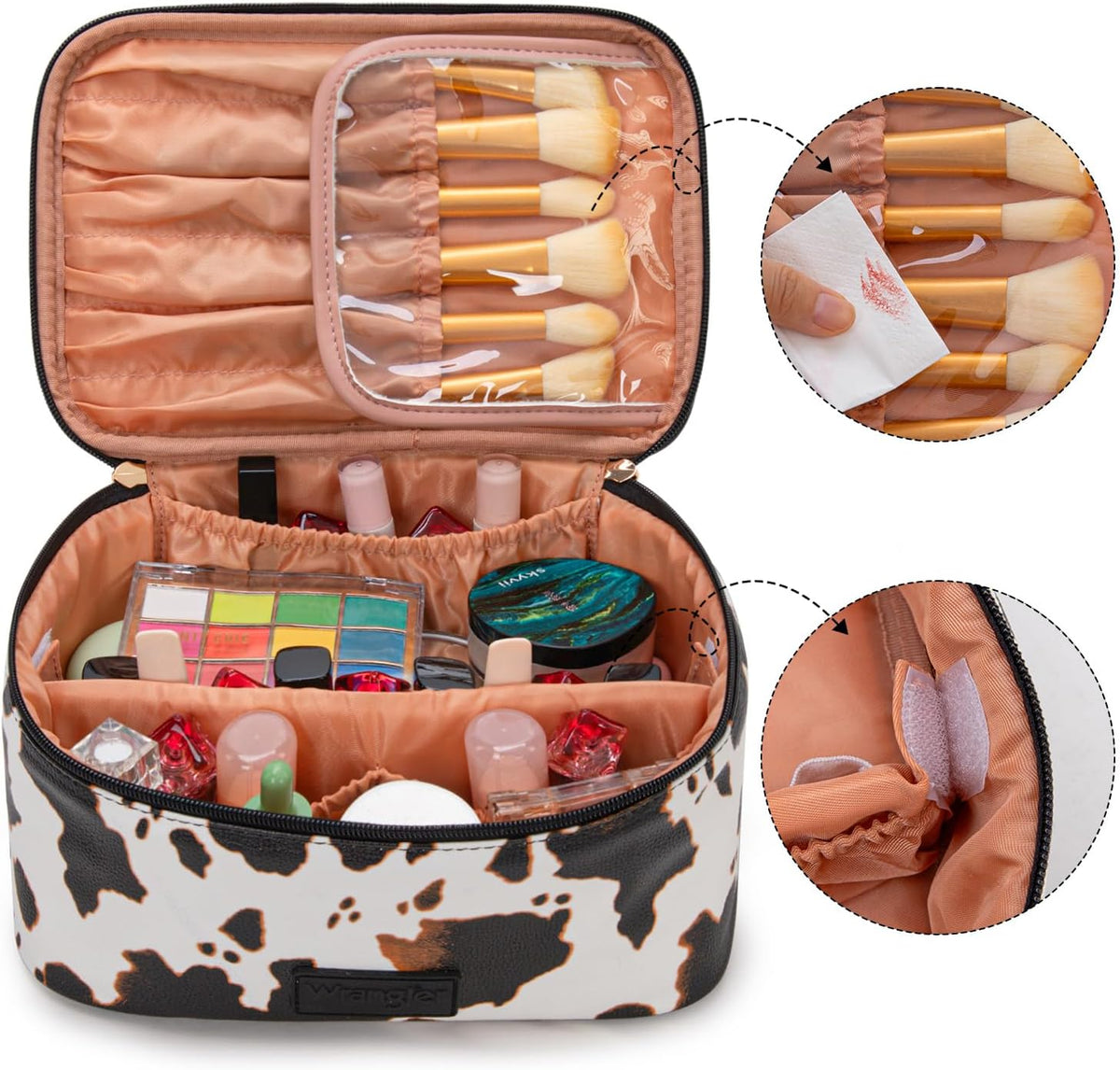 Wrangler Travel Makeup Bag 2pcs Set Cosmetic Bag with Makeup Brush Holder