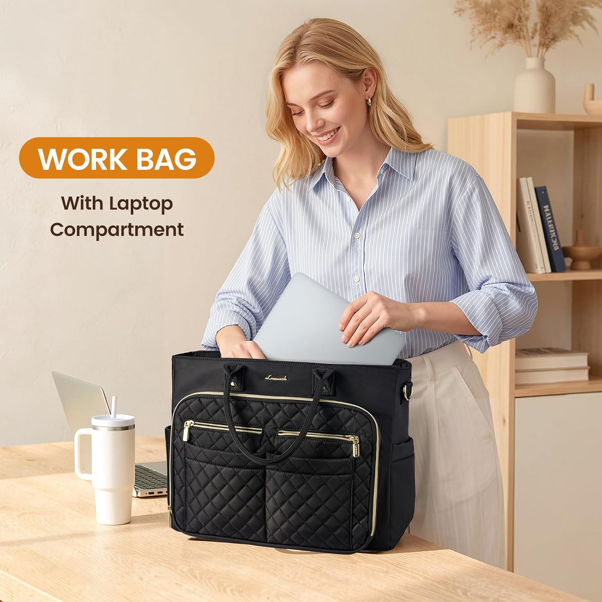 LOVEVOOK Tote Bag for Women, Teacher Nurse Work Laptop Bag, Quilted Bible Computer Shoulder Bag for Business Travel College