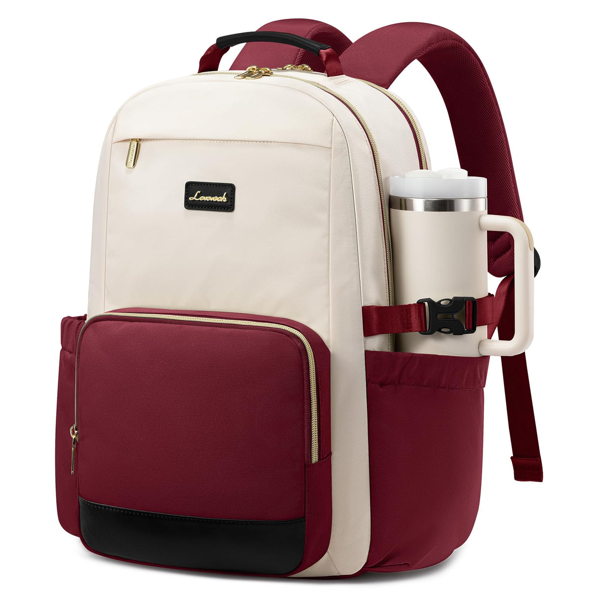 LOVEVOOK Laptop Backpack for Women with Pouch Pocket for Large Capacity Cup,15.6 Inch Laptop Computer Bag Travel Backpack Purse,Waterproof Work Business Backpack College Teacher Bags,Beige-Black-Brown