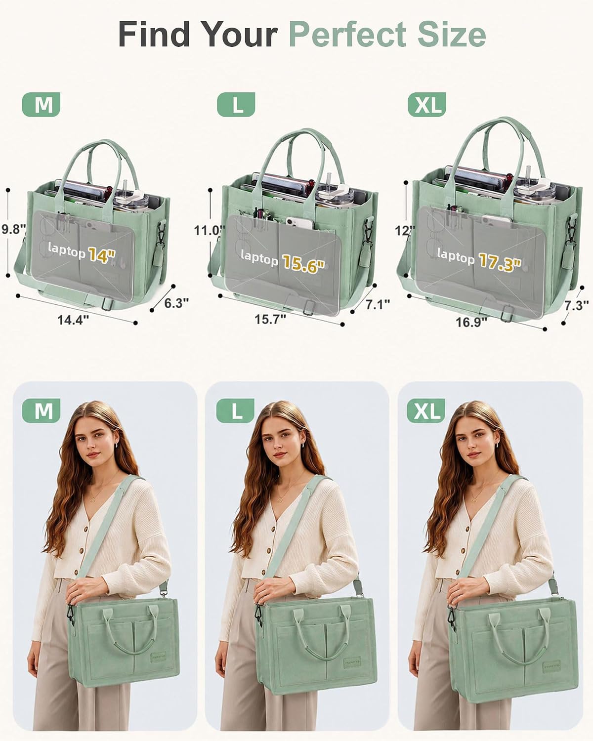 FIORETTO Canvas Tote Bag for Women with Zipper Closure & Individual Compartments for Work College for Teacher & Nurse