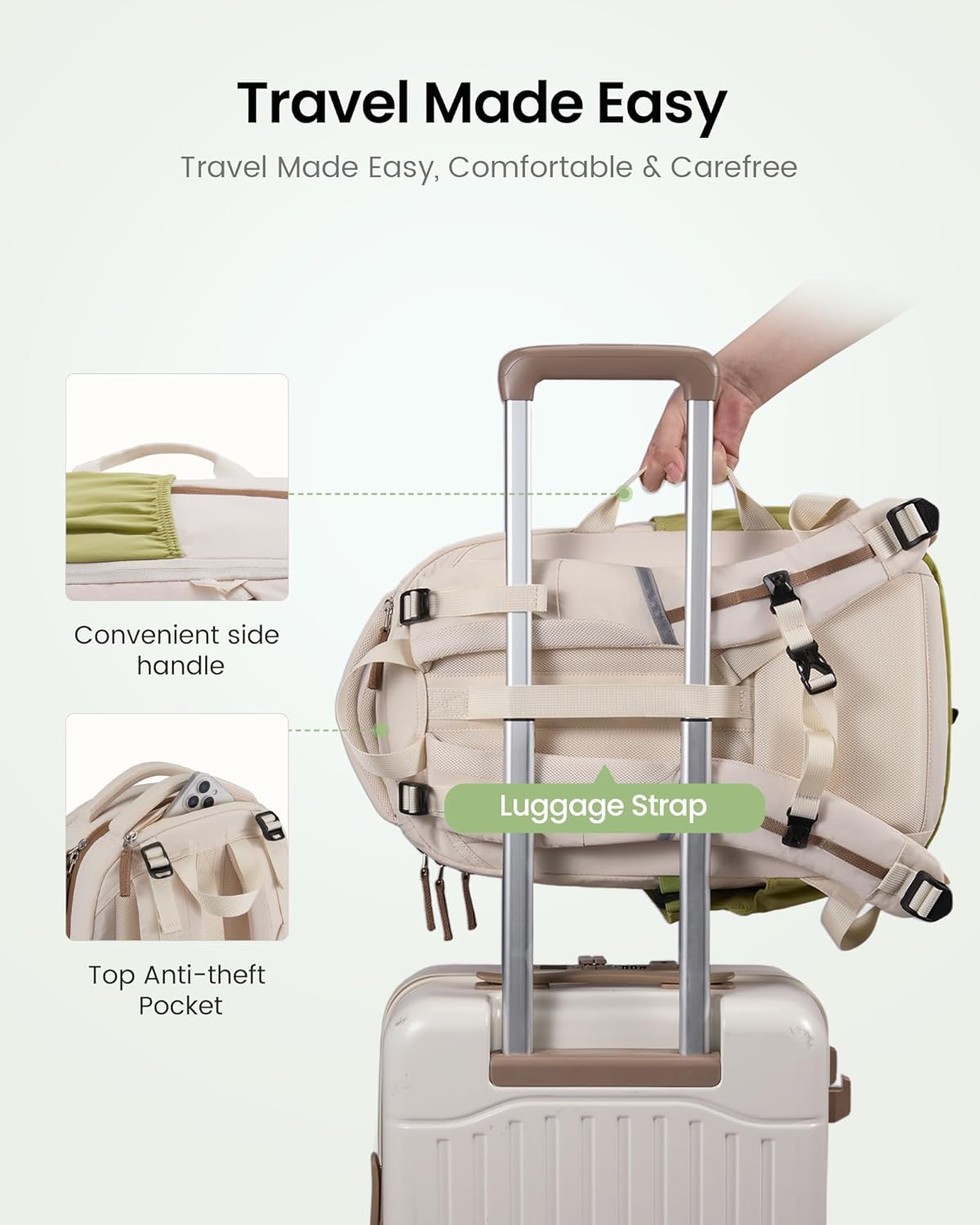 LOVEVOOK Everyday Laptop Backpack for Women & Men With Tumbler Holder,15.6 Inch Classic Travel Work College Teacher Carry on Backpack Purse,Waterproof Computer laptop Bag Hiking Backpack,Beige-Green