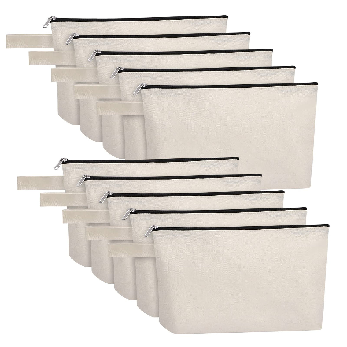 10 Pieces Cotton Canvas Makeup Bag with Bottom, Multi-Purpose Cosmetic Bag with Zipper Travel Toiletry Pouch, Blank DIY Craft Bag Pencil Bag (M, White), MN-WB07
