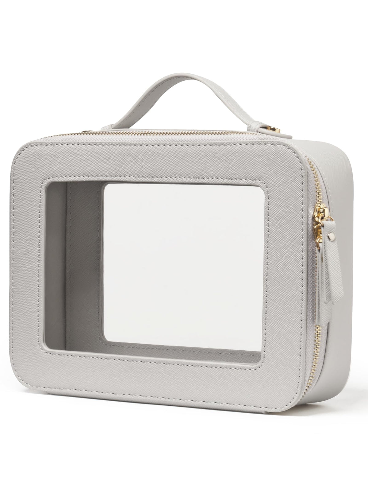 Popvibe Clear Makeup Bag Travel Cosmetic Case Transparent Toiletry Bag with Zipper, Portable Make Up Organizer Traveling Compact Car Bag for Essentials, Gold, Large