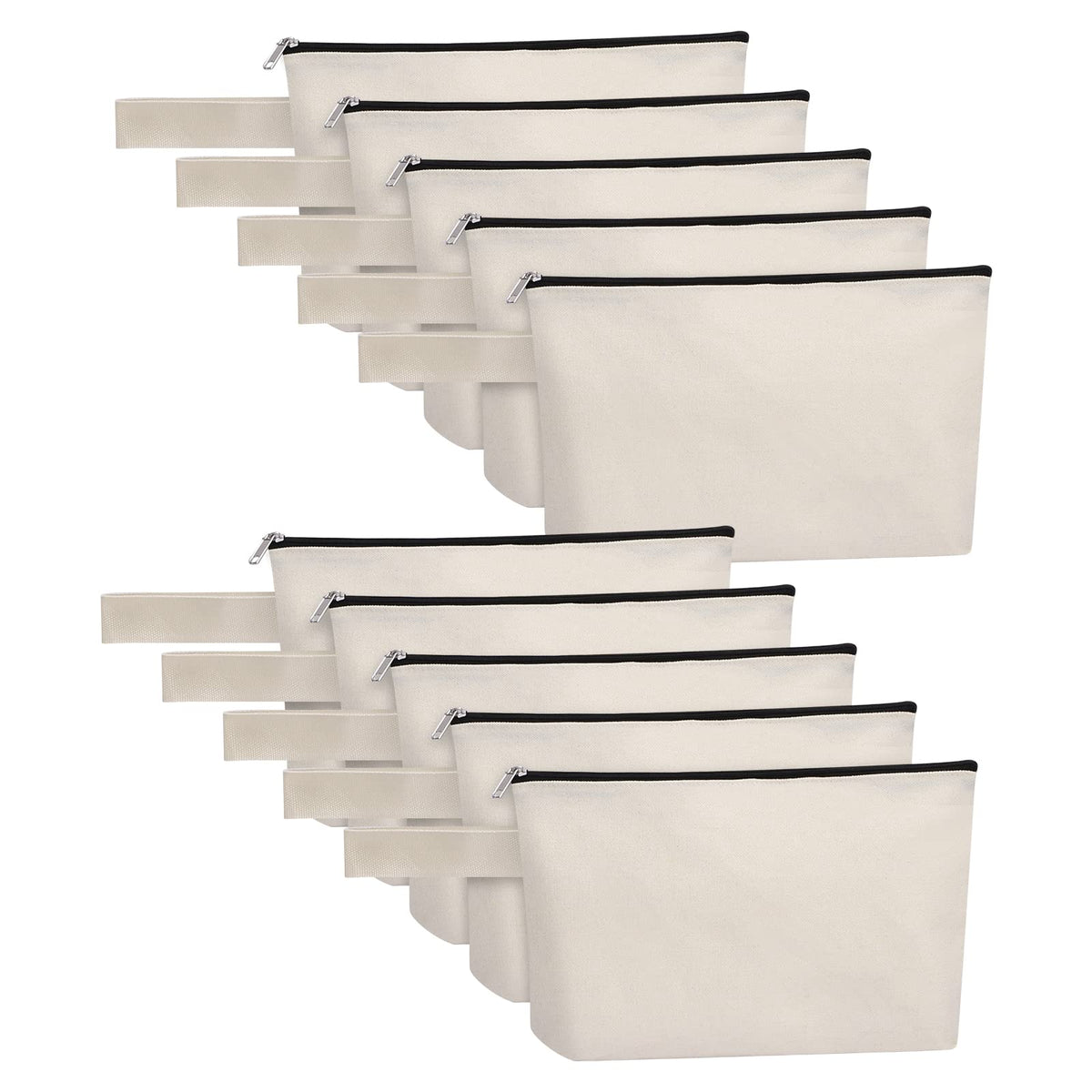 10 Pieces Cotton Canvas Makeup Bag with Bottom, Multi-Purpose Cosmetic Bag with Zipper Travel Toiletry Pouch, Blank DIY Craft Bag Pencil Bag (M, White), MN-WB07