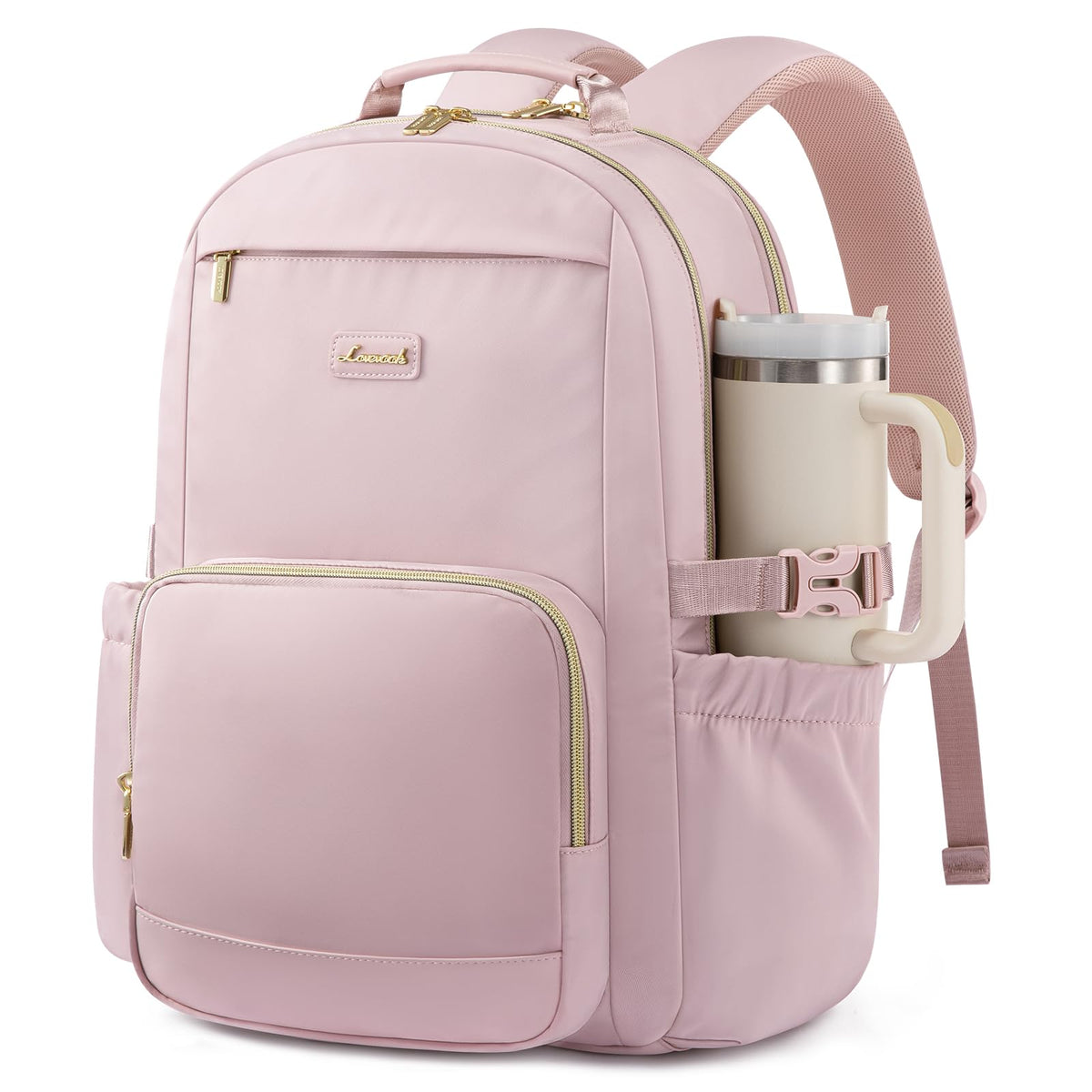 LOVEVOOK Laptop Backpack for Women with Pouch Pocket for Large Capacity Cup,15.6 Inch Laptop Computer Bag Travel Backpack Purse,Waterproof Work Business Backpack College Teacher Bags,Beige-Black-Brown