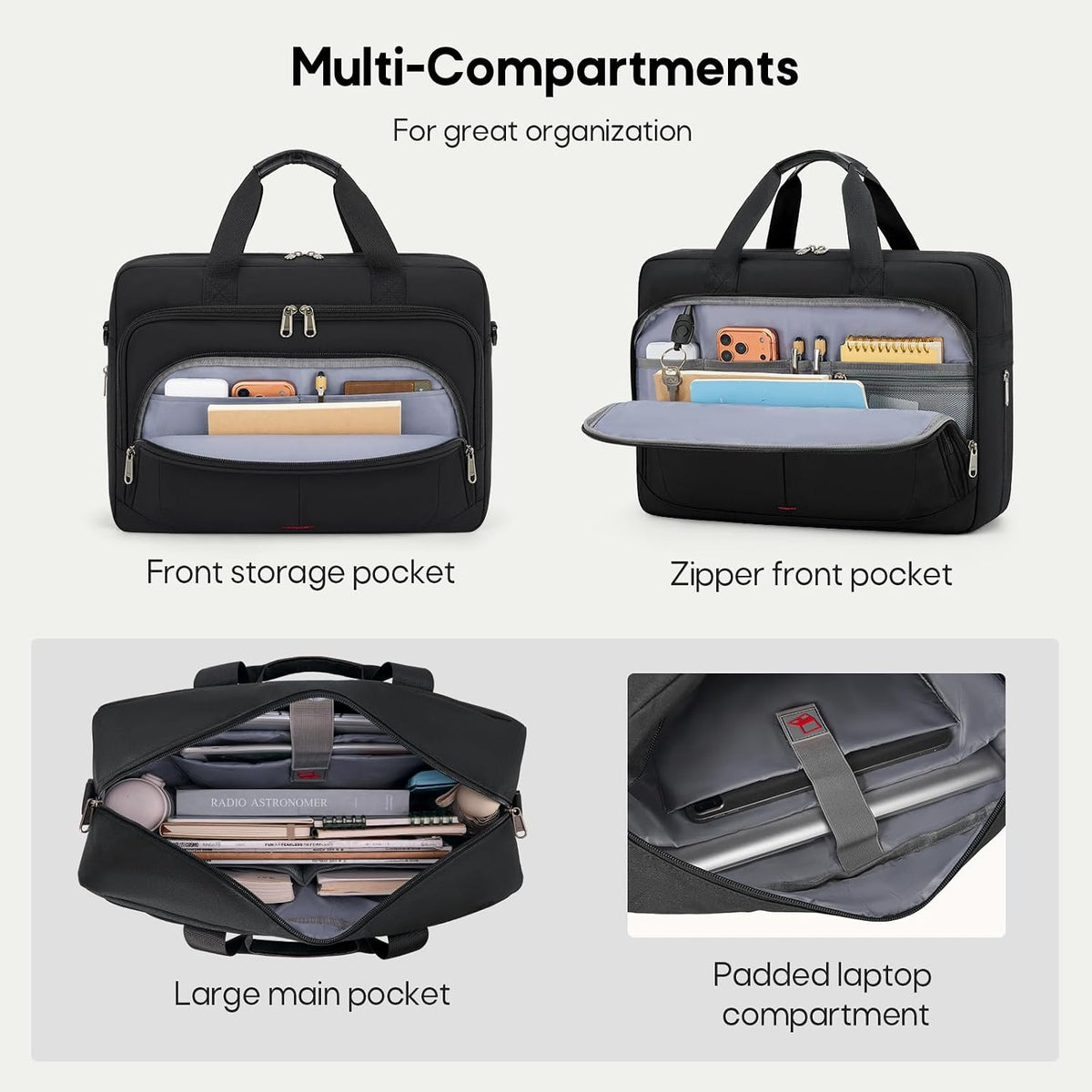 RAINSMORE 17.3" Expandable Mens Briefcase, Laptop Bag for Business Work